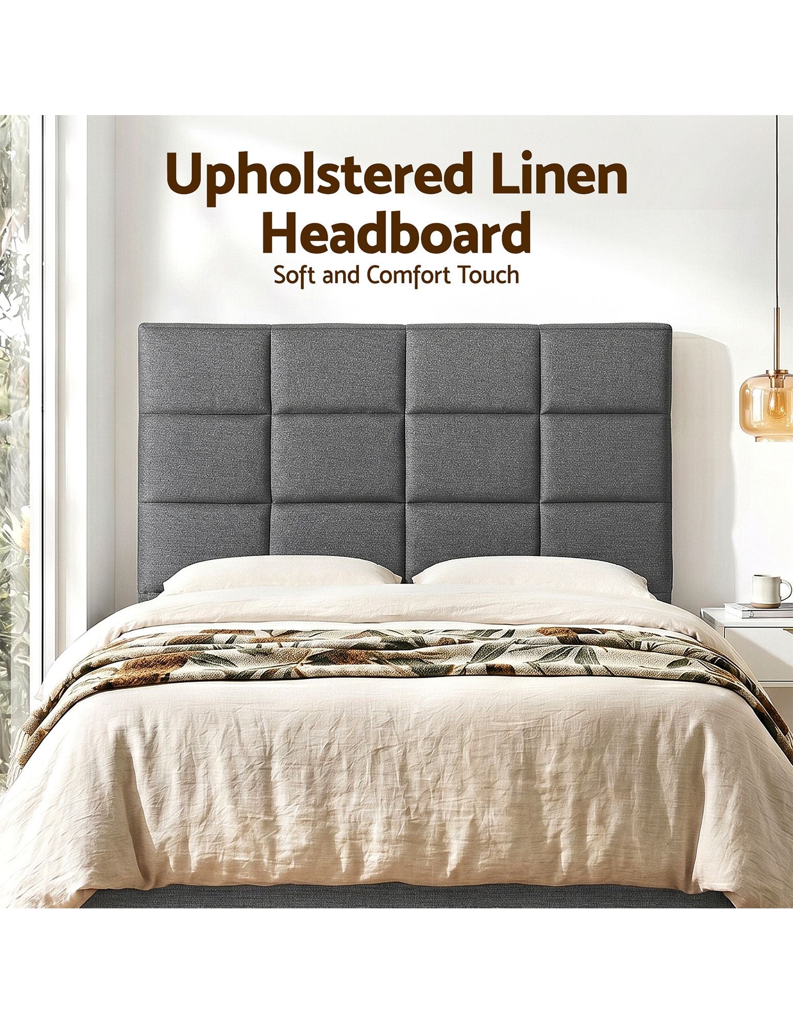 Artiss Double Linen Grid-Tufted Bedhead – Charcoal
