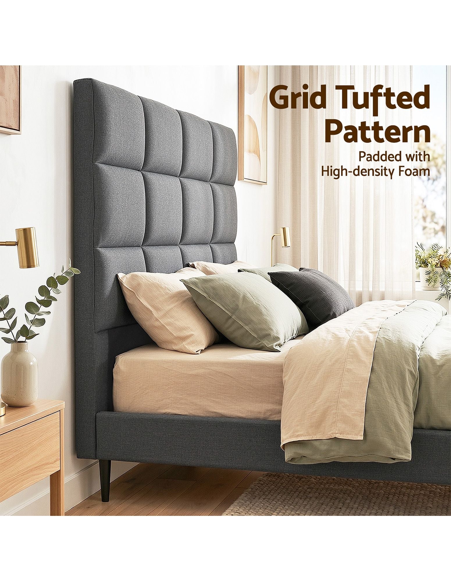 Artiss Double Linen Grid-Tufted Bedhead – Charcoal