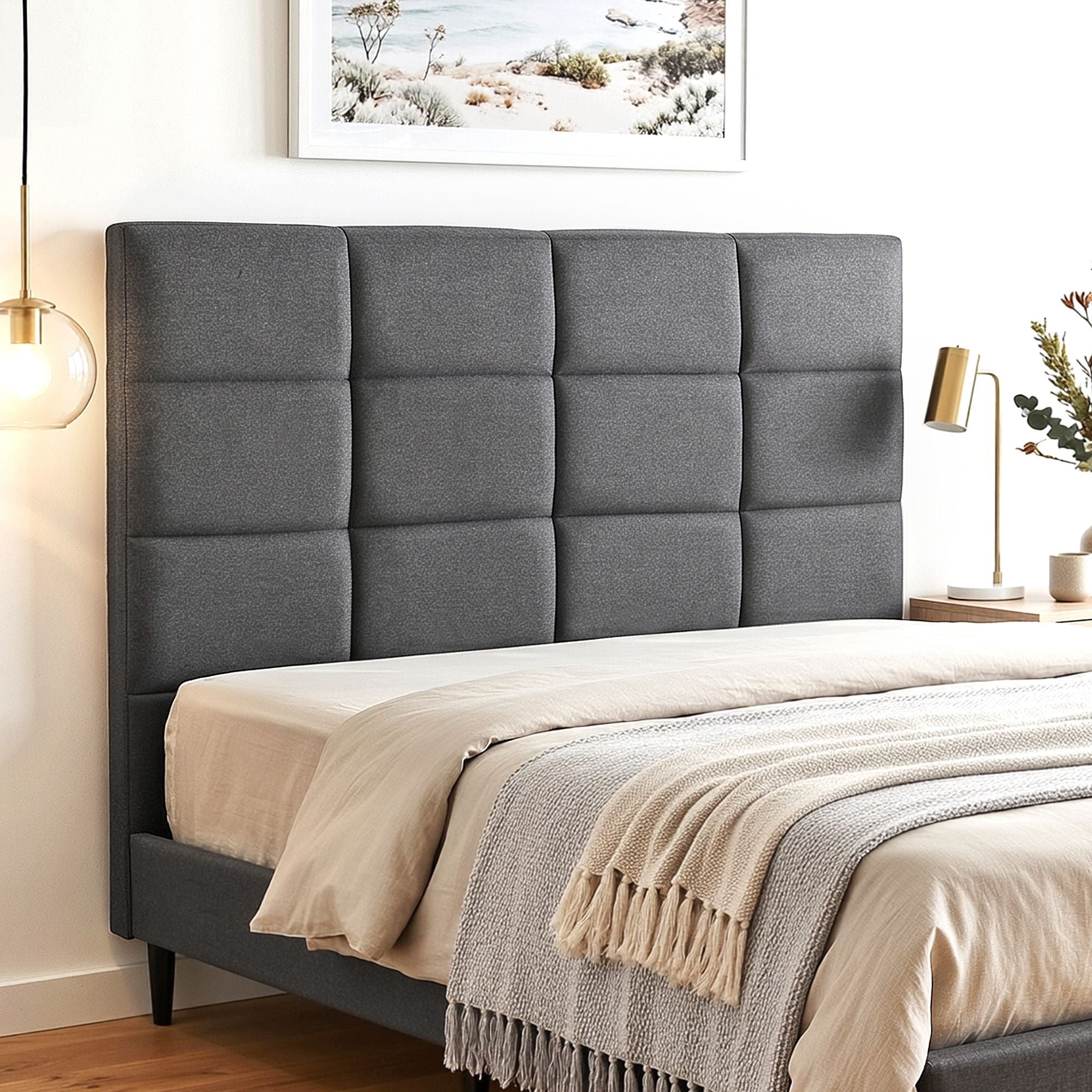 Artiss Double Linen Grid-Tufted Bedhead – Charcoal