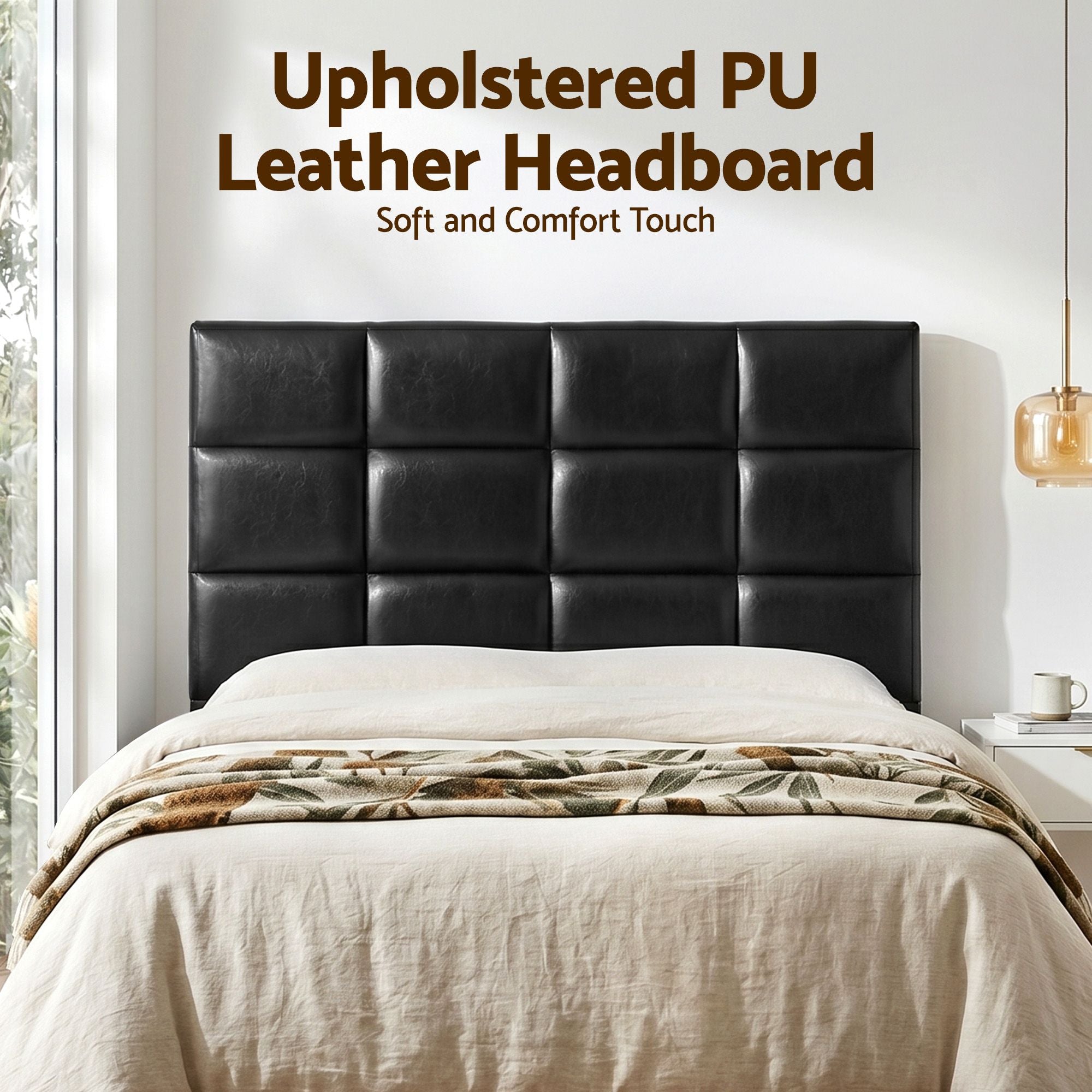 Artiss Queen PU Leather Grid-Tufted Bedhead – Black