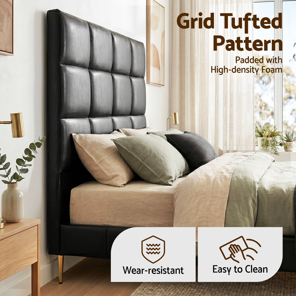 Artiss Queen PU Leather Grid-Tufted Bedhead – Black