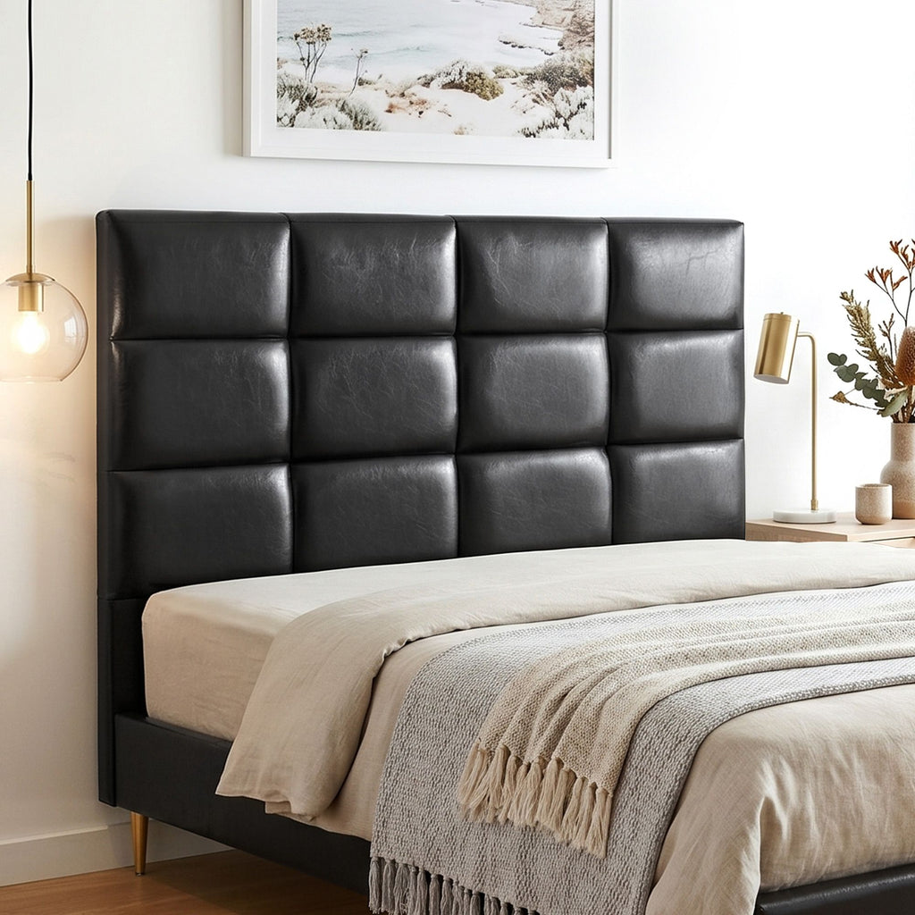 Artiss Queen PU Leather Grid-Tufted Bedhead – Black