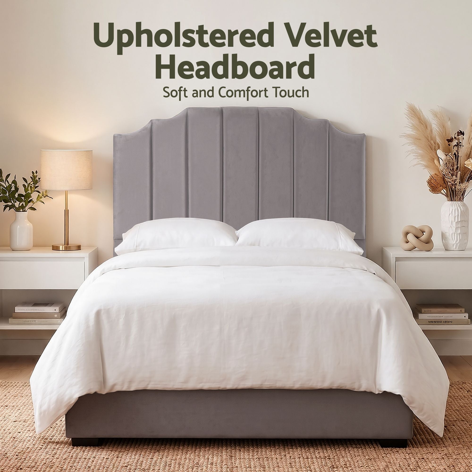 Artiss WING Double Velvet Bedhead – Grey