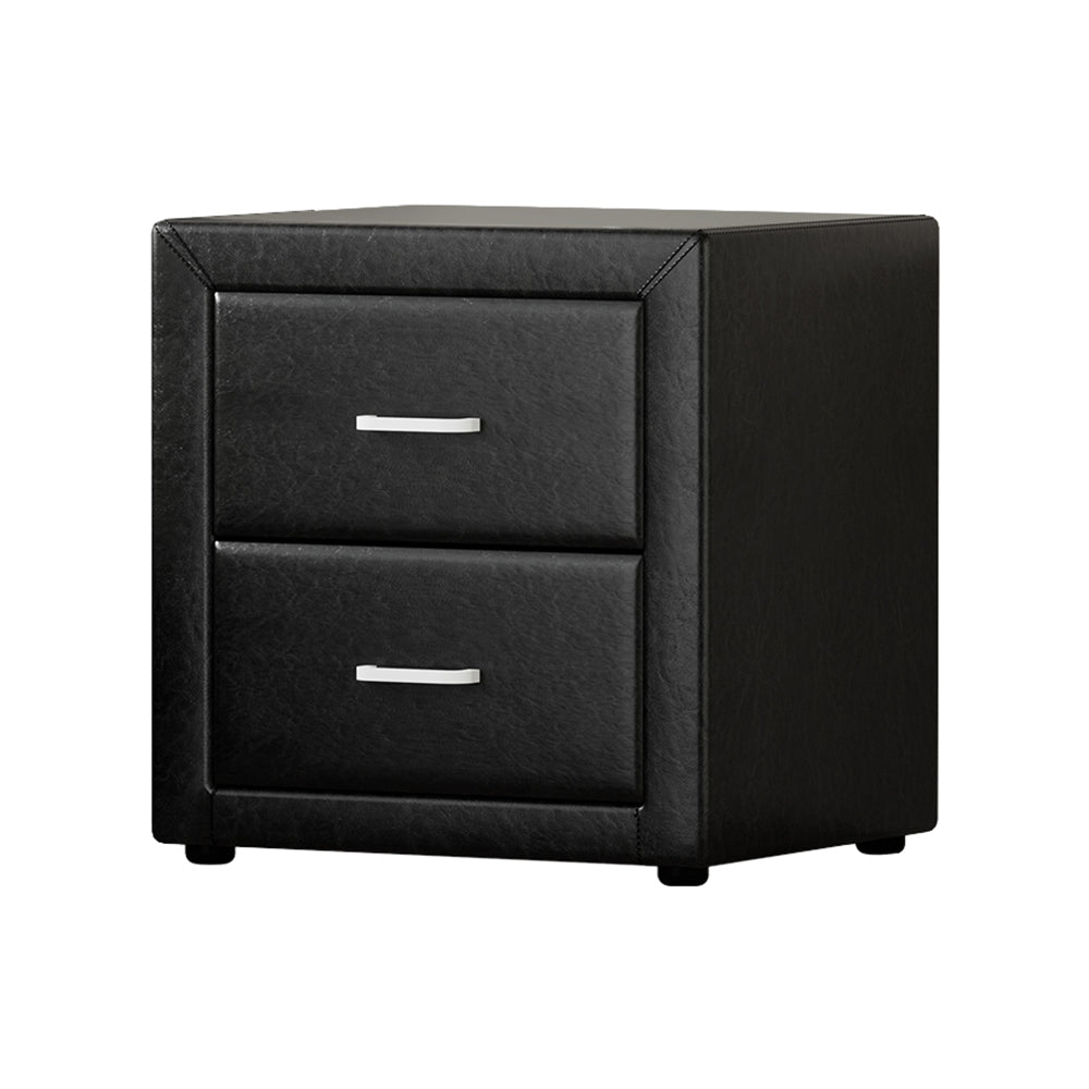 Artiss Caden PU-Leather-Look 2-Drawer Bedside Table – Black