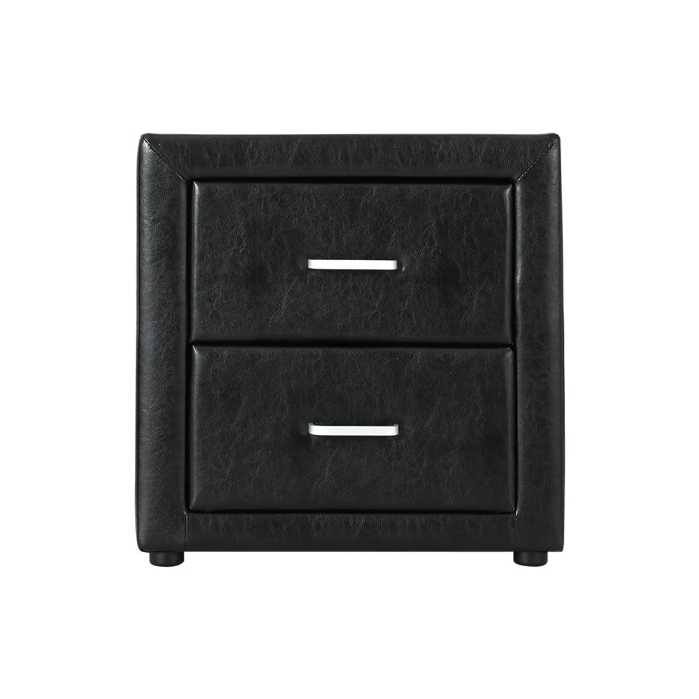 Artiss Caden PU-Leather-Look 2-Drawer Bedside Table – Black