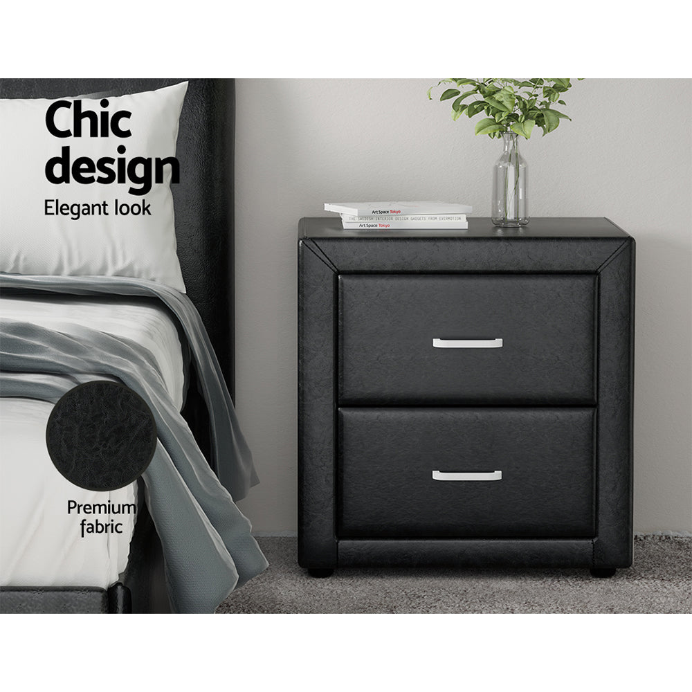 Artiss Caden PU-Leather-Look 2-Drawer Bedside Table – Black