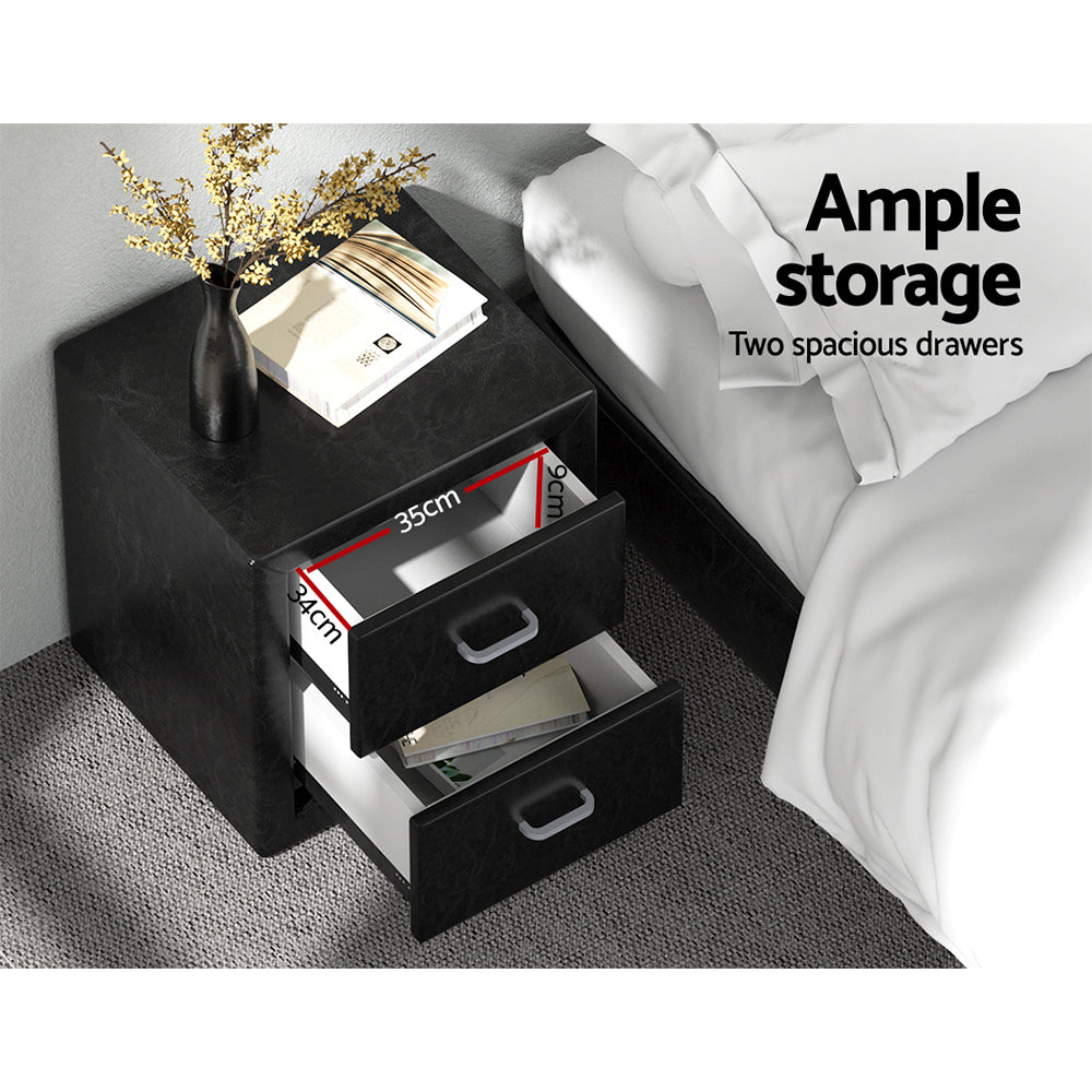 Artiss Caden PU-Leather-Look 2-Drawer Bedside Table – Black