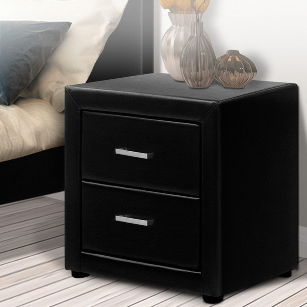 Artiss Caden PU-Leather-Look 2-Drawer Bedside Table – Black