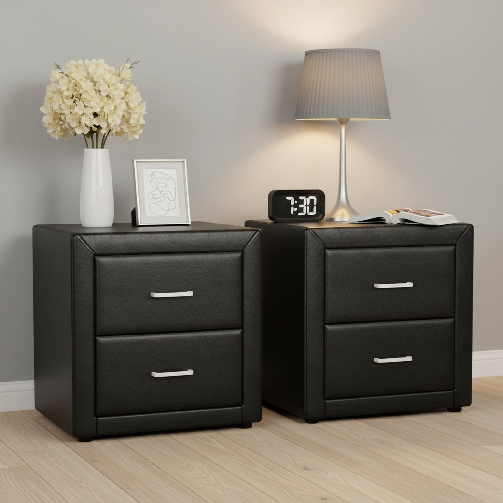 Artiss Caden PU-Leather Bedside Tables – Black, Set of 2