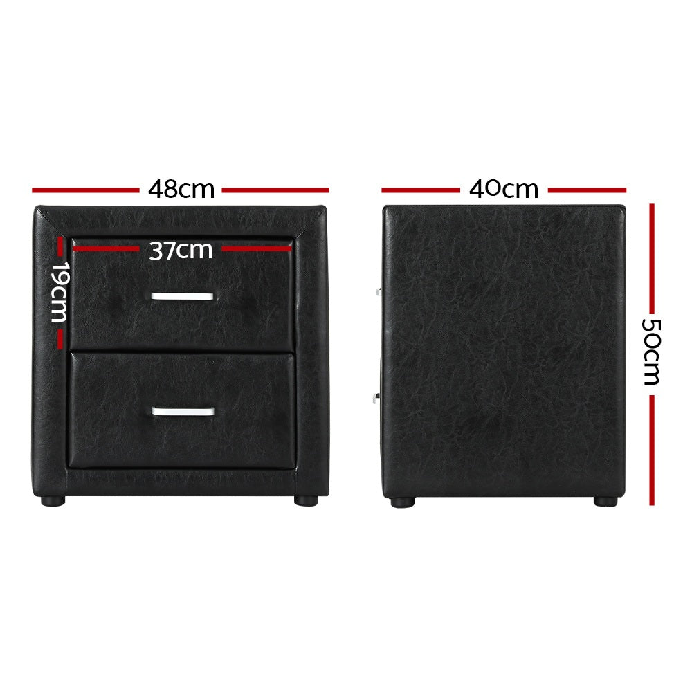 Artiss Caden PU-Leather Bedside Tables – Black, Set of 2