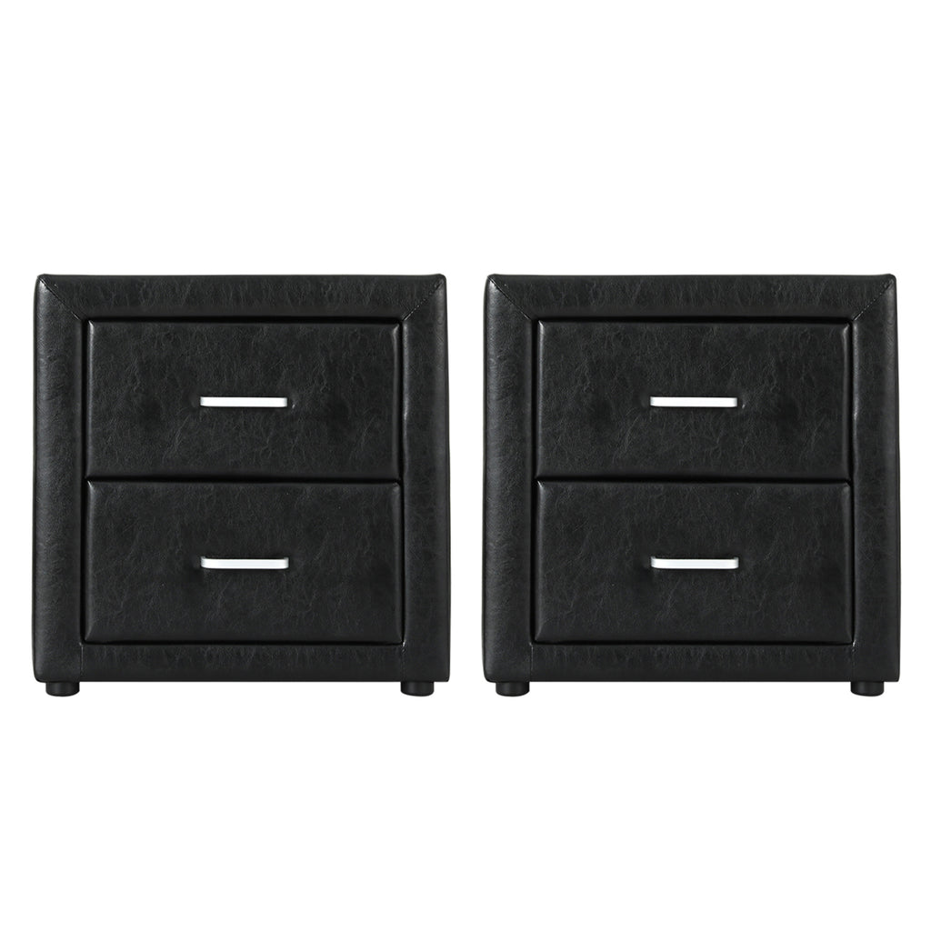 Artiss Caden PU-Leather Bedside Tables – Black, Set of 2
