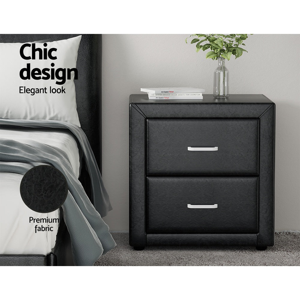 Artiss Caden PU-Leather Bedside Tables – Black, Set of 2