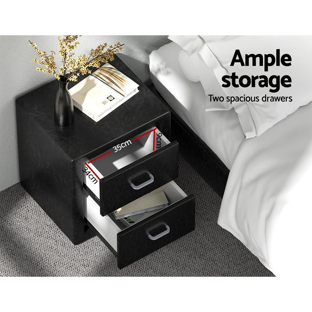 Artiss Caden PU-Leather Bedside Tables – Black, Set of 2