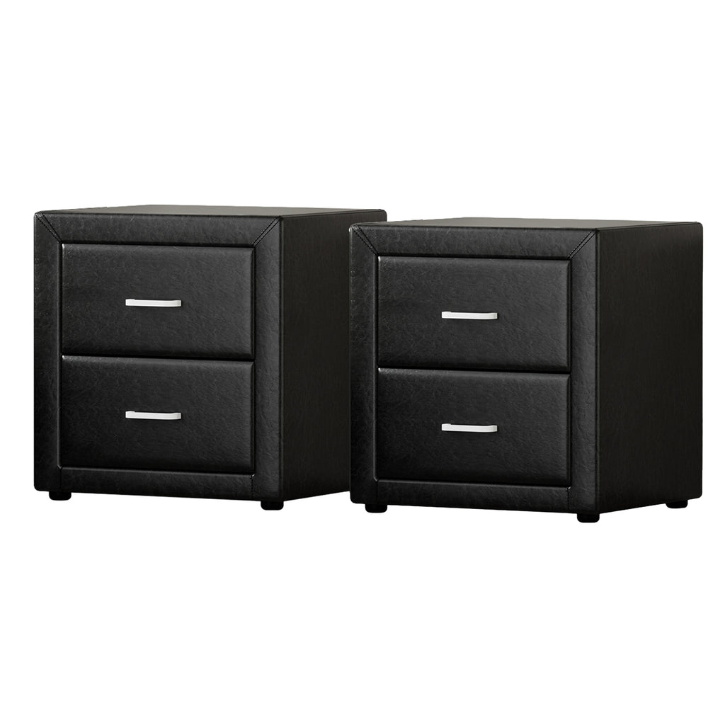 Artiss Caden PU-Leather Bedside Tables – Black, Set of 2