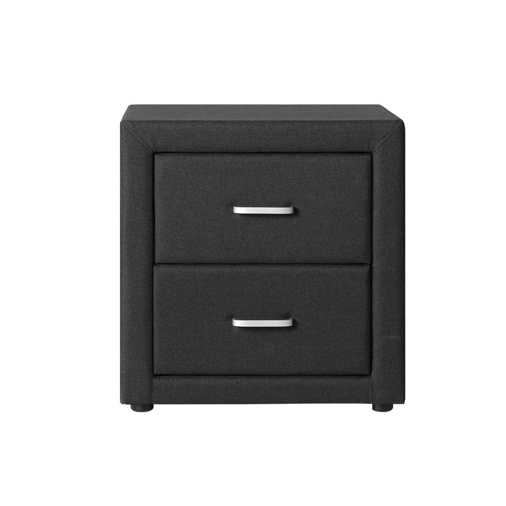 Artiss Caden Faux-Linen 2-Drawer Bedside Table – Charcoal