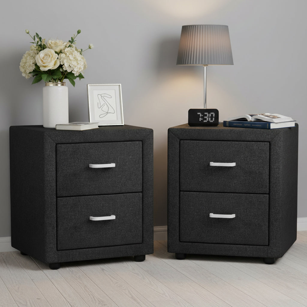 Artiss Caden Faux-Linen Bedside Tables – Charcoal, Set of 2