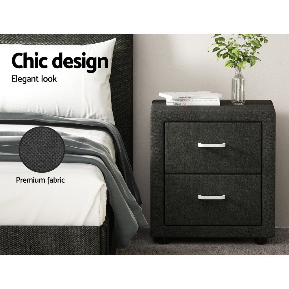 Artiss Caden Faux-Linen Bedside Tables – Charcoal, Set of 2