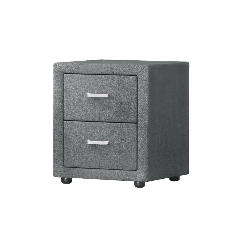 Artiss Caden Linen-Fabric 2-Drawer Bedside Table – Grey