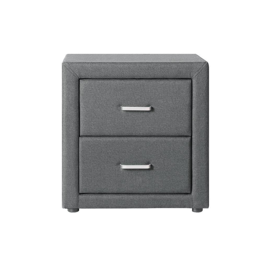 Artiss Caden Linen-Fabric 2-Drawer Bedside Table – Grey