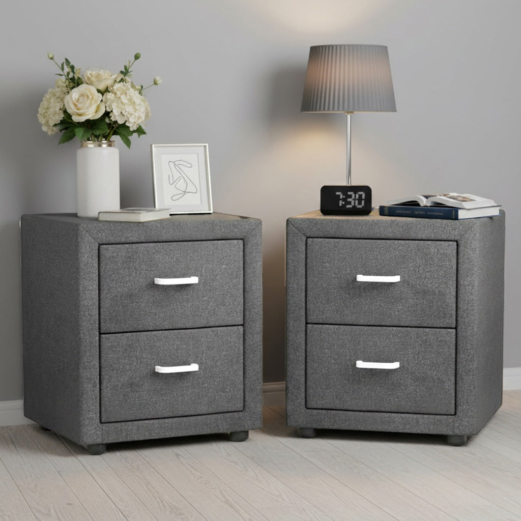Artiss Caden Faux-Linen Bedside Tables – Grey, Set of 2