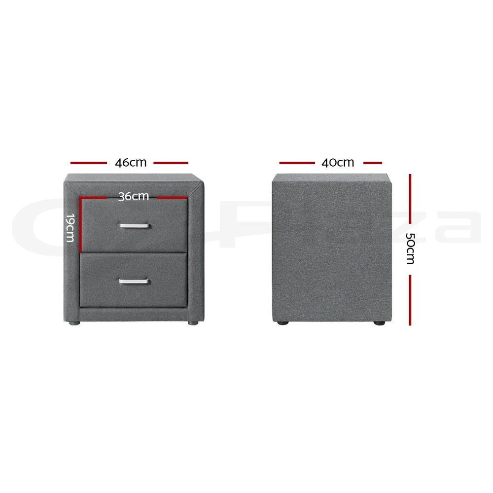 Artiss Caden Faux-Linen Bedside Tables – Grey, Set of 2