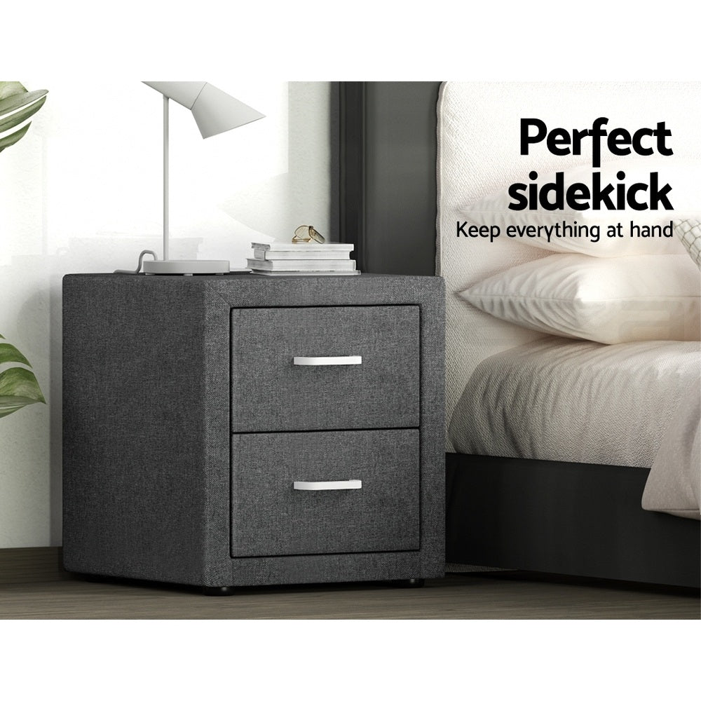 Artiss Caden Faux-Linen Bedside Tables – Grey, Set of 2