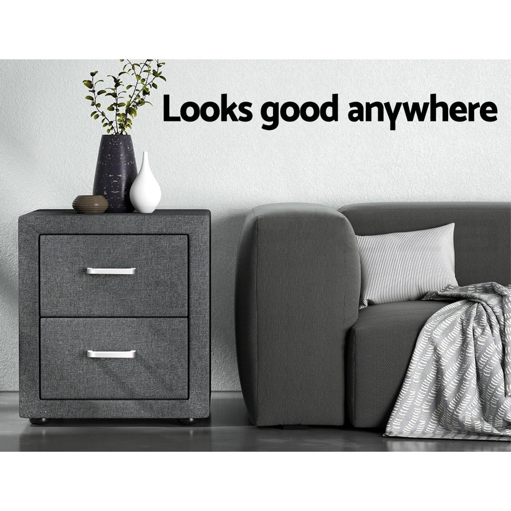 Artiss Caden Faux-Linen Bedside Tables – Grey, Set of 2