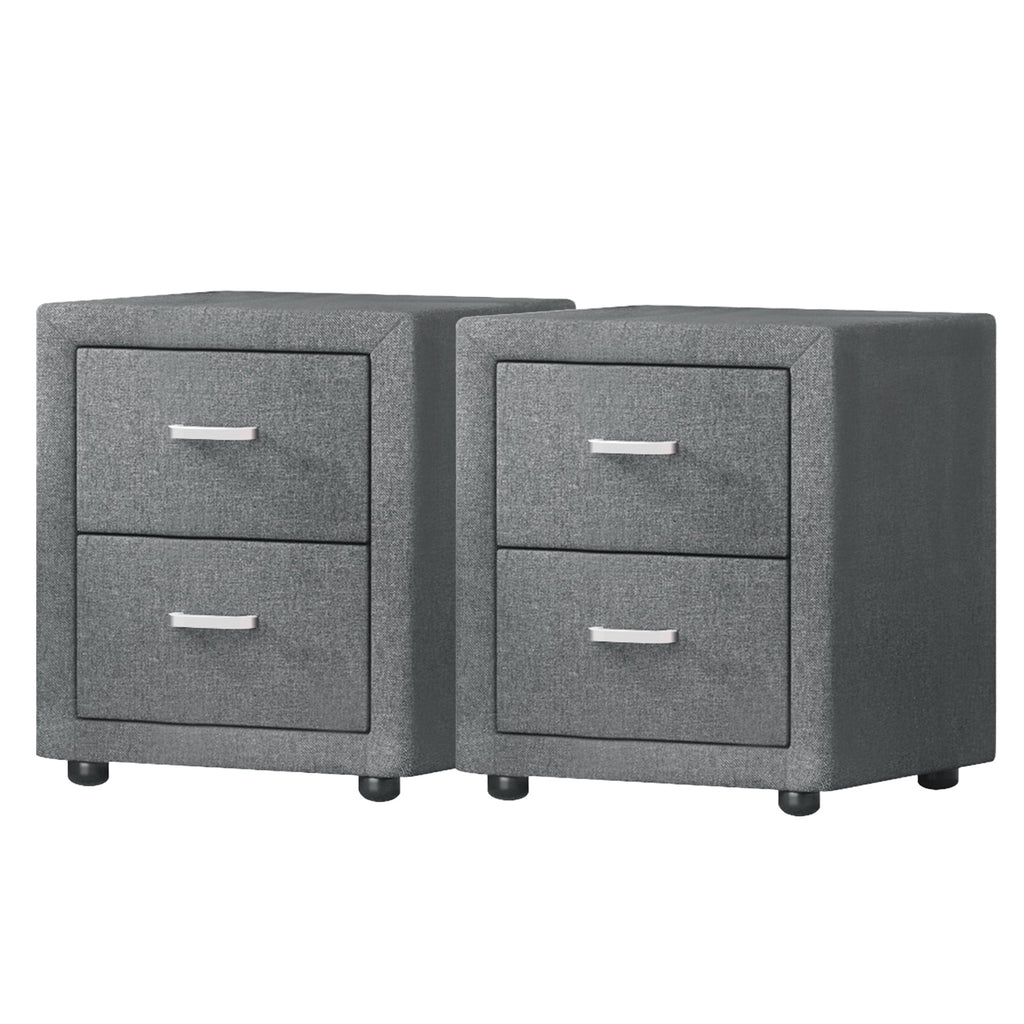 Artiss Caden Faux-Linen Bedside Tables – Grey, Set of 2