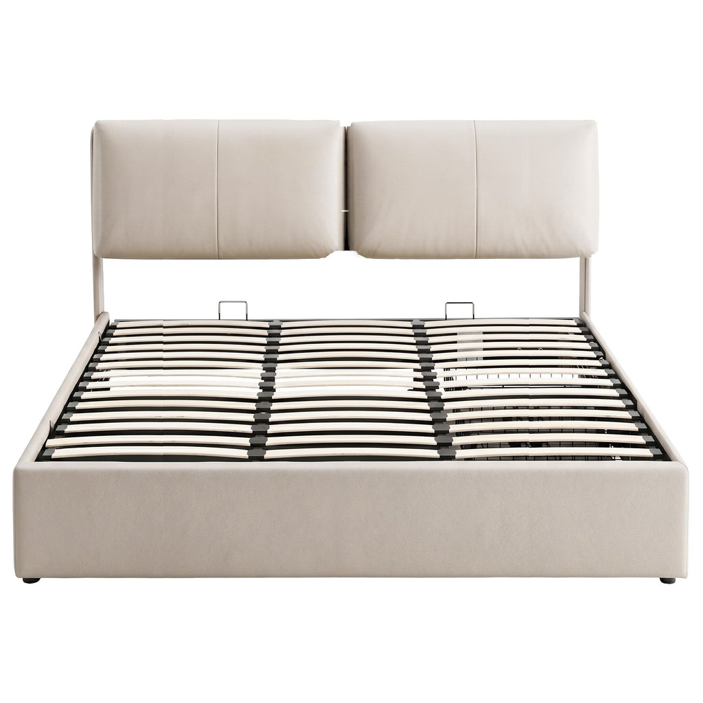 Artiss King Bed Frame with Gas-Lift Storage, 3 Drawers and Adjustable Headboard – Beige