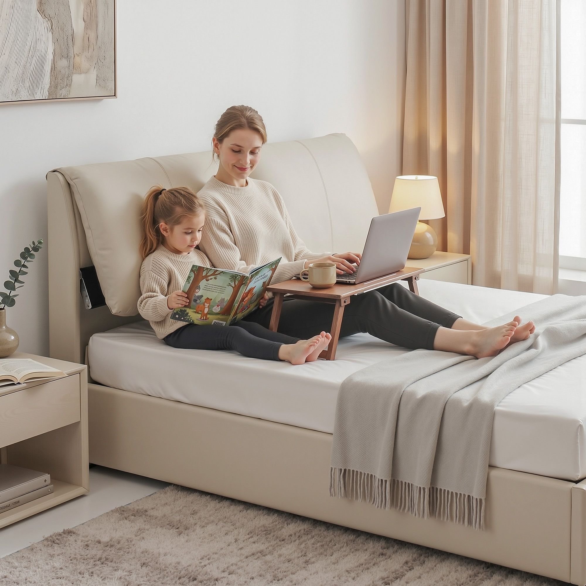 Artiss King Bed Frame with Gas-Lift Storage, 3 Drawers and Adjustable Headboard – Beige
