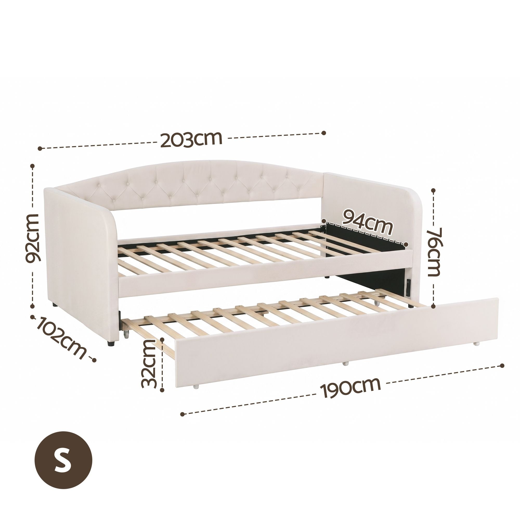 Artiss Velvet Single Daybed with Pull-Out Trundle – Grey