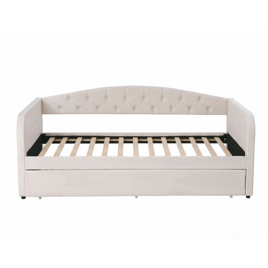 Artiss Velvet Single Daybed with Pull-Out Trundle – Grey