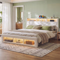Artiss King Bed Frame with Storage, Charging Station and LED – White