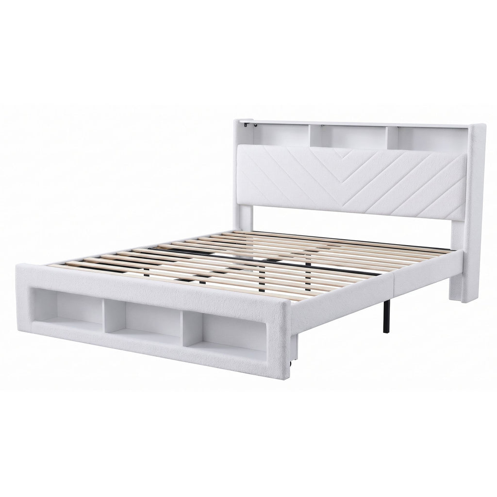 Artiss King Bed Frame with Storage, Charging Station and LED – White