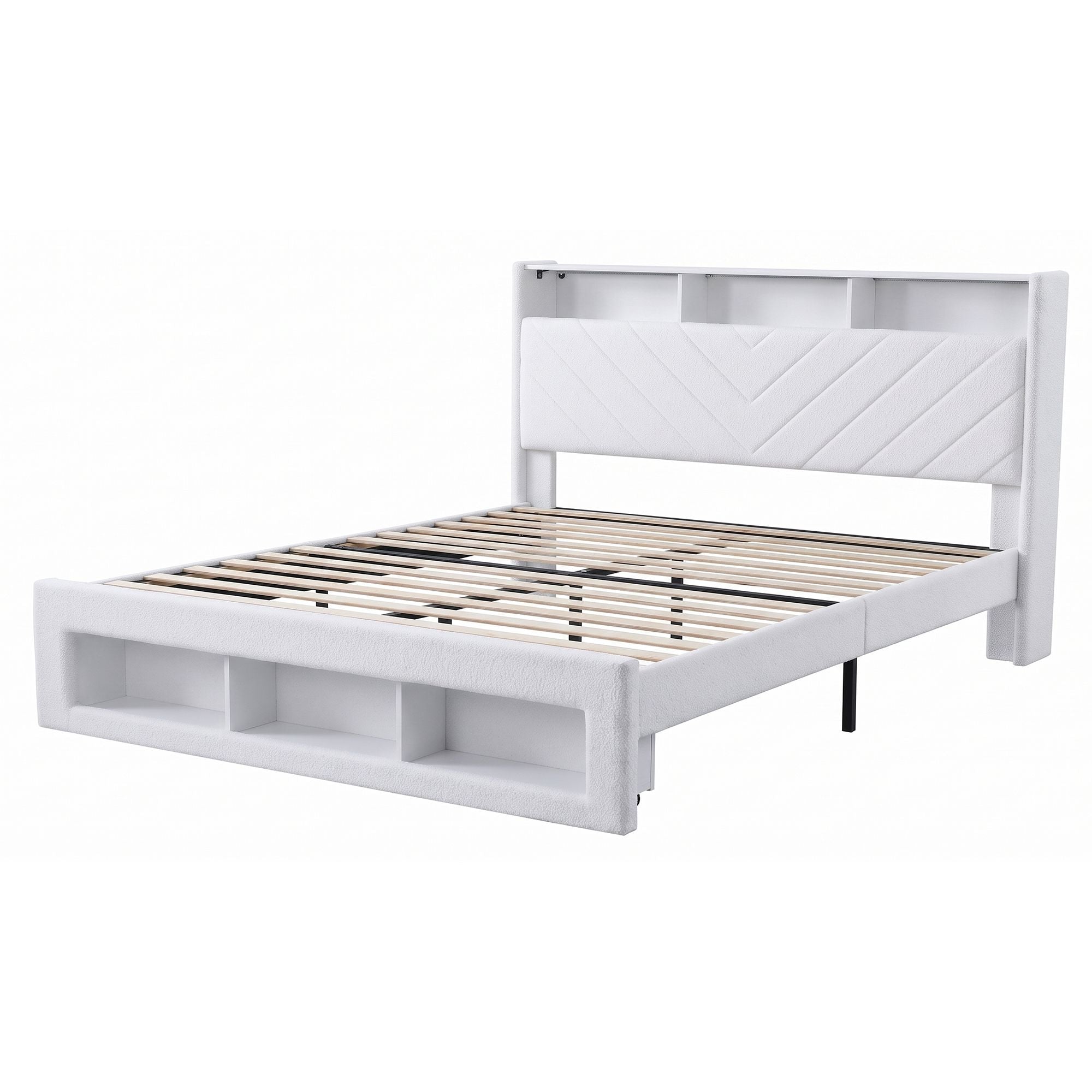 Artiss King Bed Frame with Storage, Charging Station and LED – White