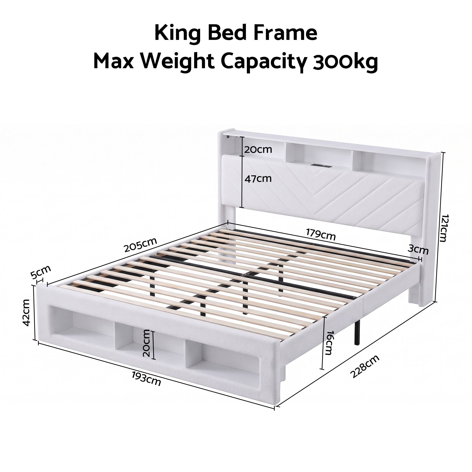 Artiss King Bed Frame with Storage, Charging Station and LED – White