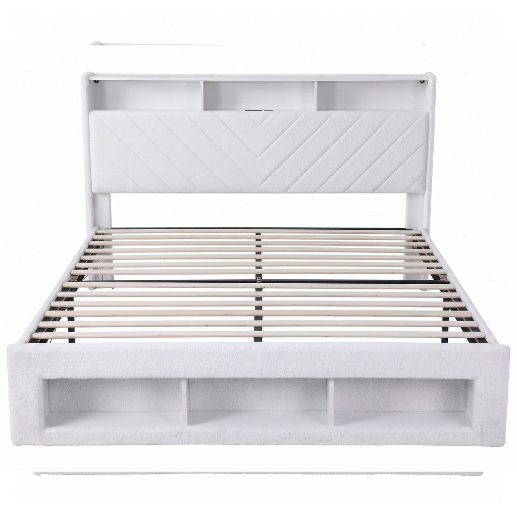 Artiss King Bed Frame with Storage, Charging Station and LED – White
