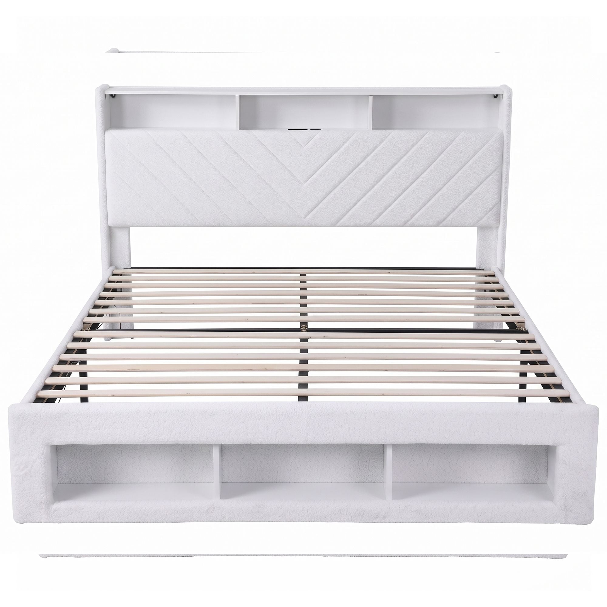 Artiss King Bed Frame with Storage, Charging Station and LED – White