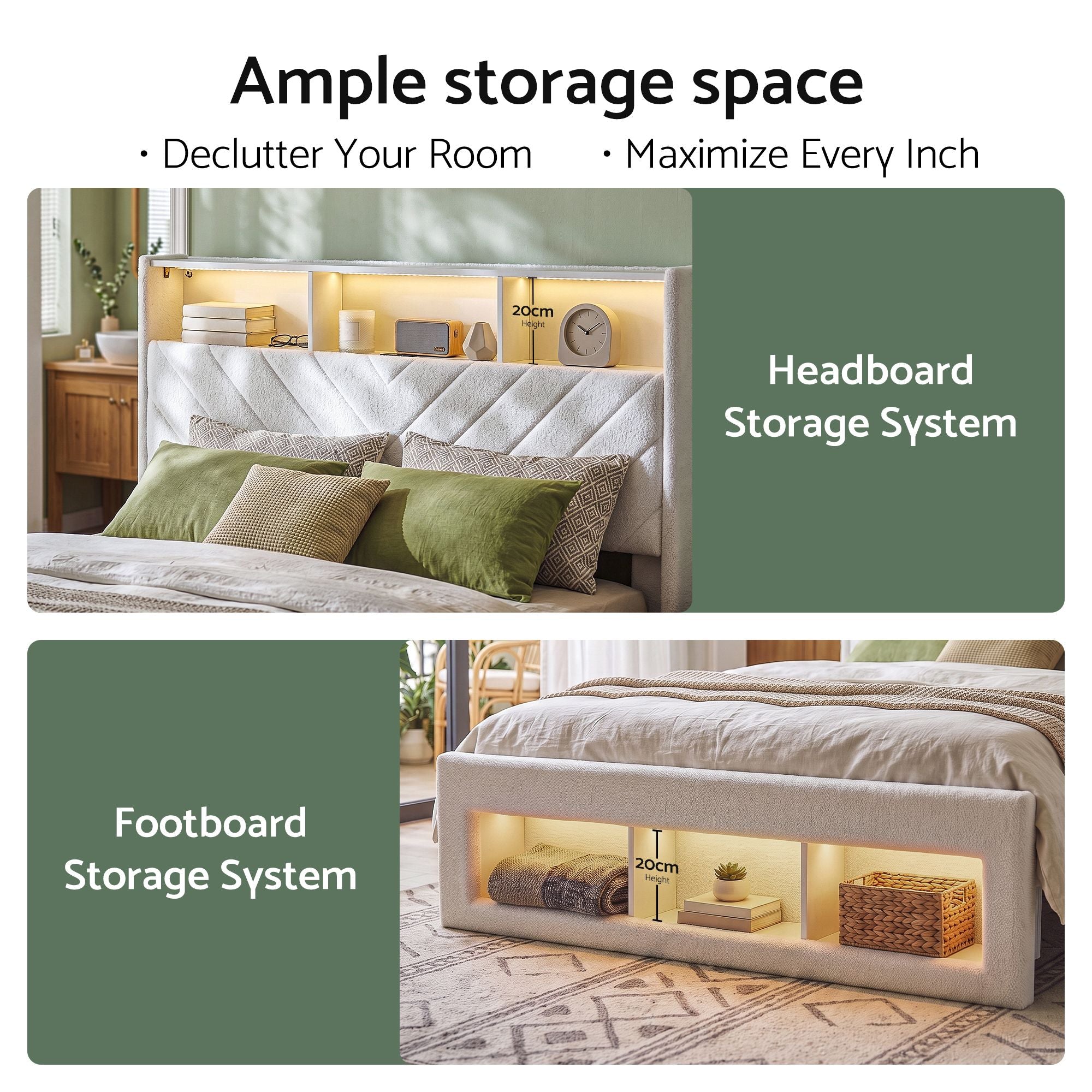 Artiss King Bed Frame with Storage, Charging Station and LED – White
