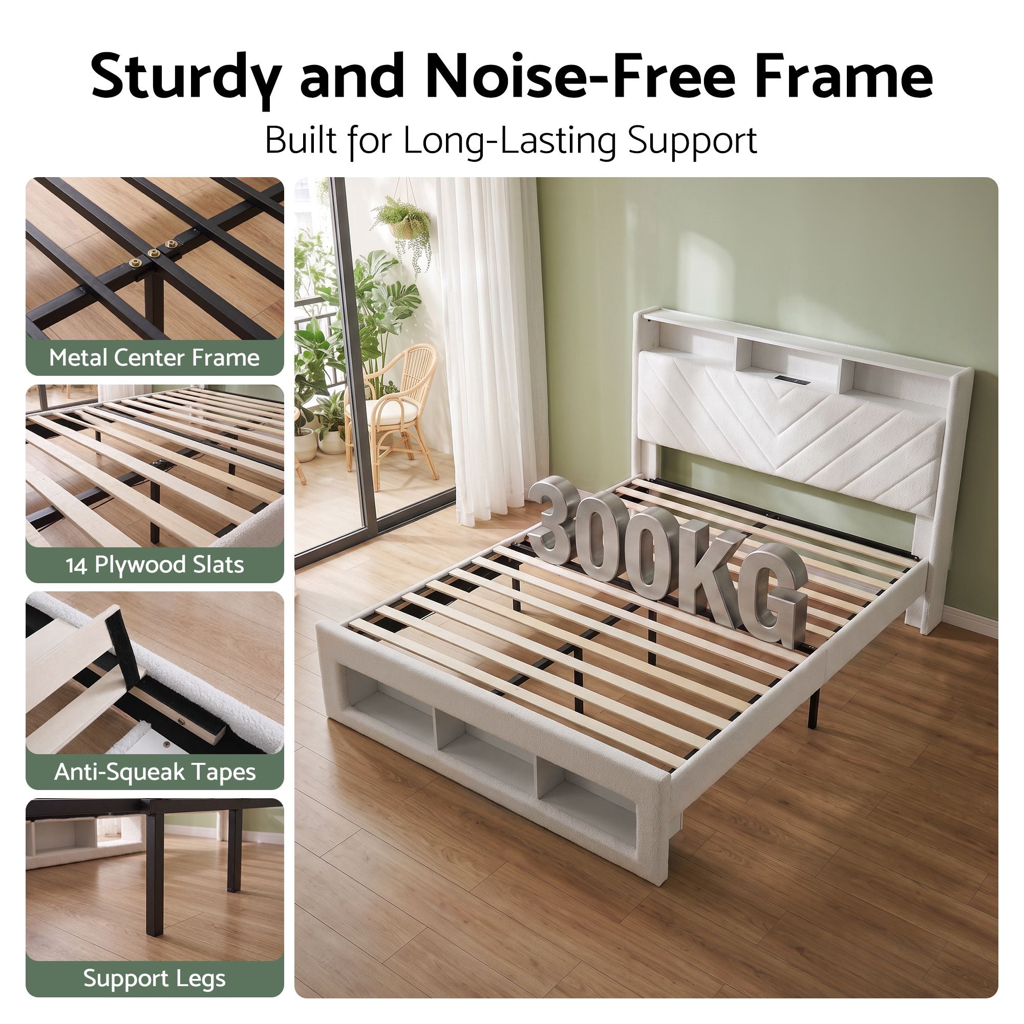 Artiss King Bed Frame with Storage, Charging Station and LED – White