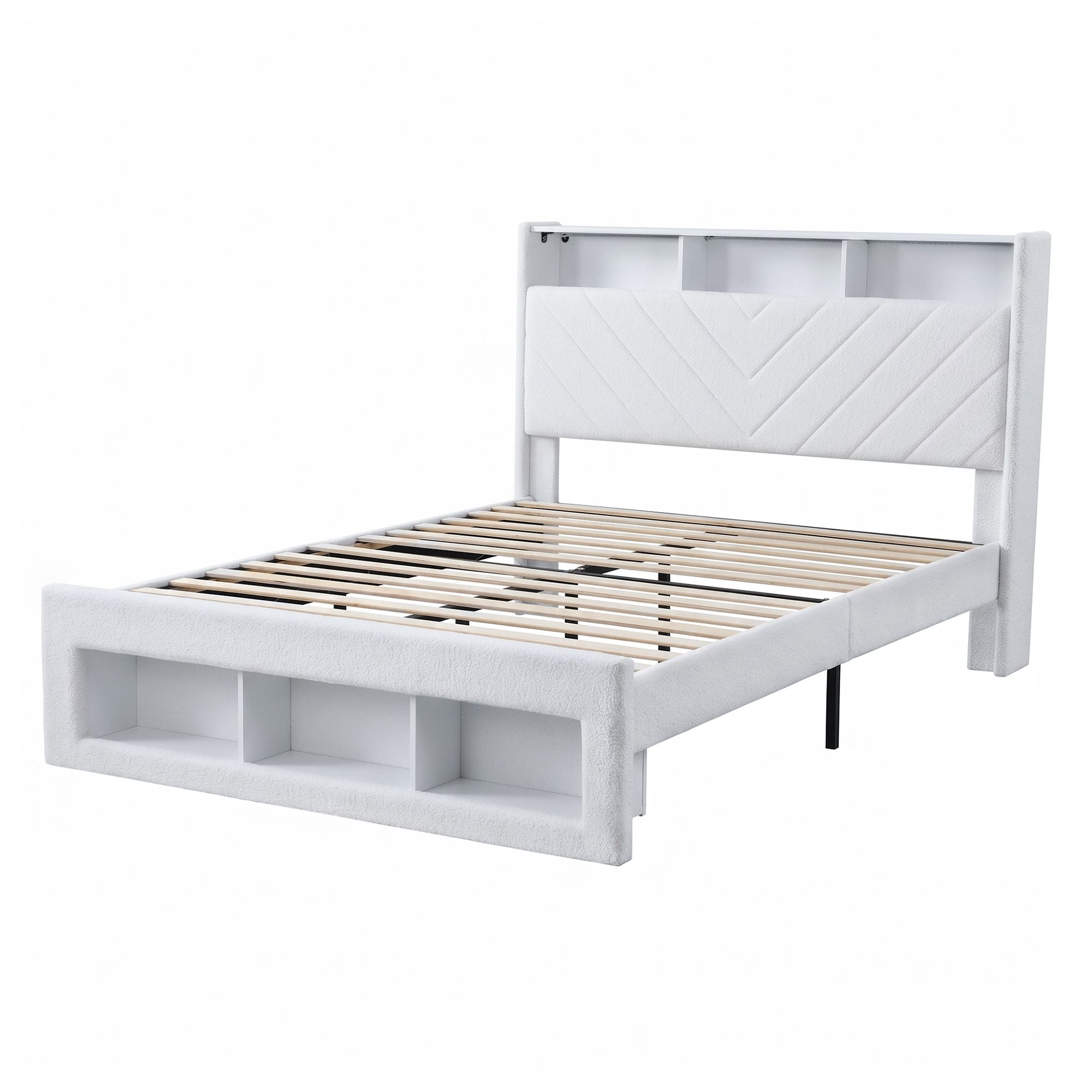 Artiss Queen Bed Frame with Storage, Charging Station and LED – White
