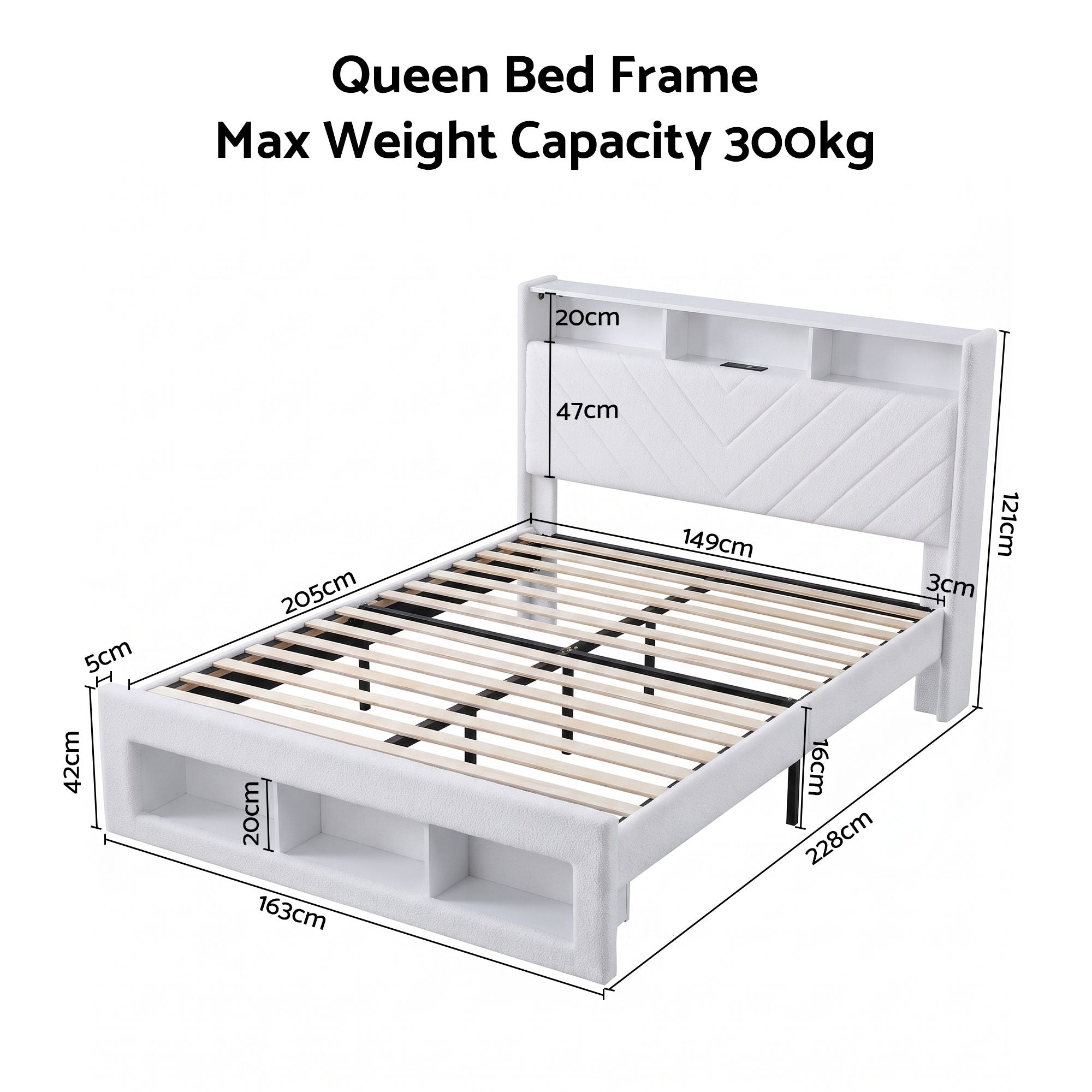 Artiss Queen Bed Frame with Storage, Charging Station and LED – White