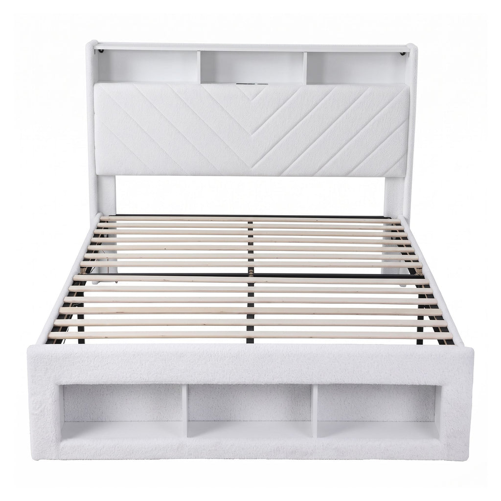Artiss Queen Bed Frame with Storage, Charging Station and LED – White
