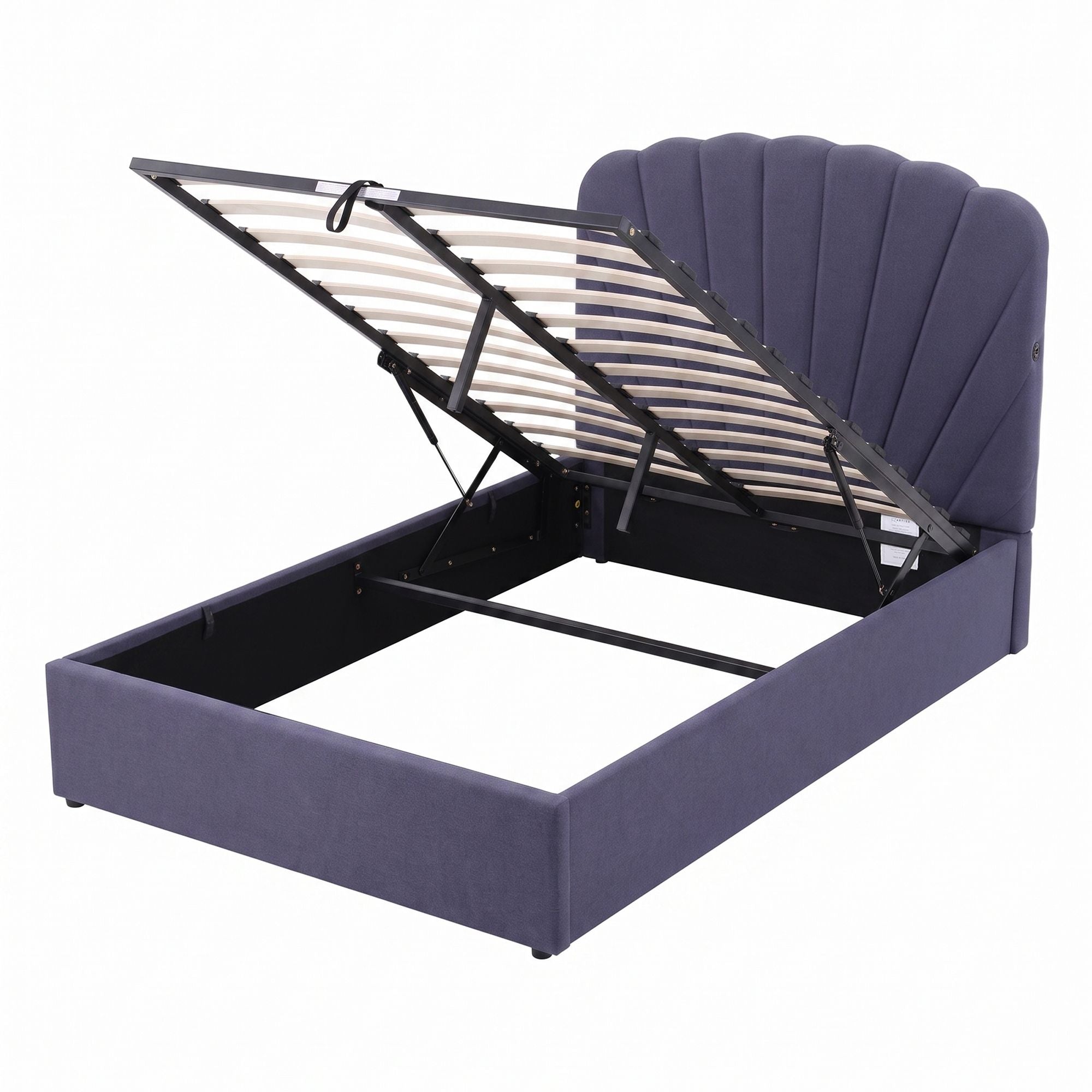 Artiss Gas-Lift Double Bed Frame with Charging Ports – Grey-Blue