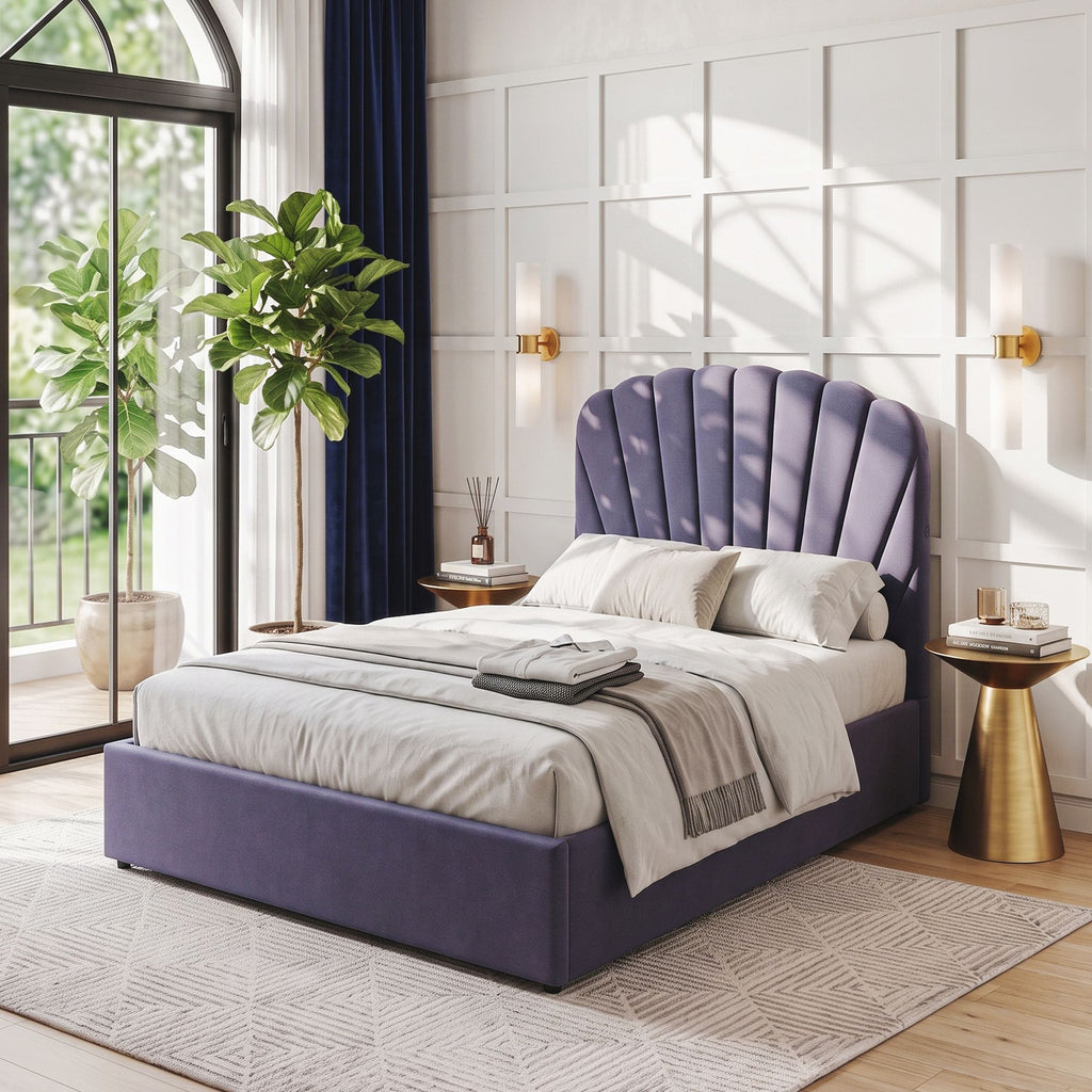 Artiss Gas-Lift Double Bed Frame with Charging Ports – Grey-Blue