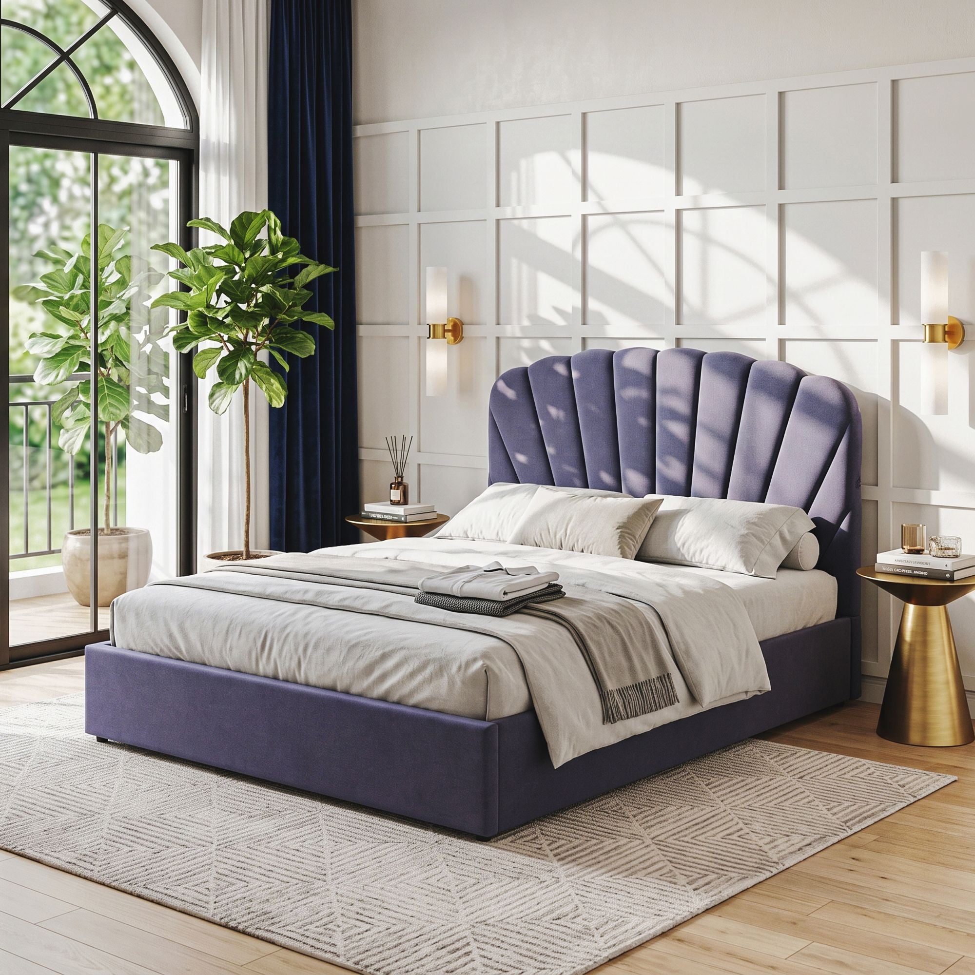 Artiss Gas-Lift Double Bed Frame with Charging Ports – Grey-Blue