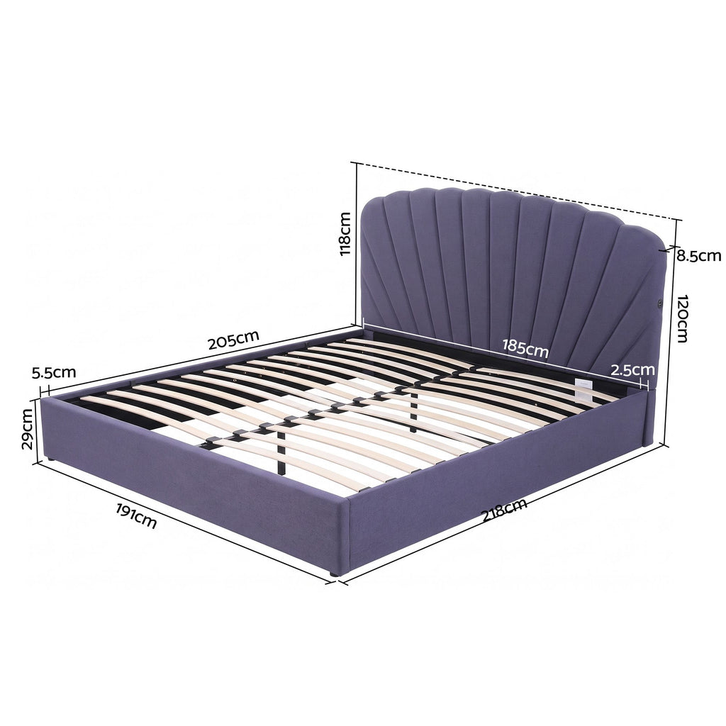Artiss Gas-Lift King Bed Frame with Charging Ports – Grey-Blue