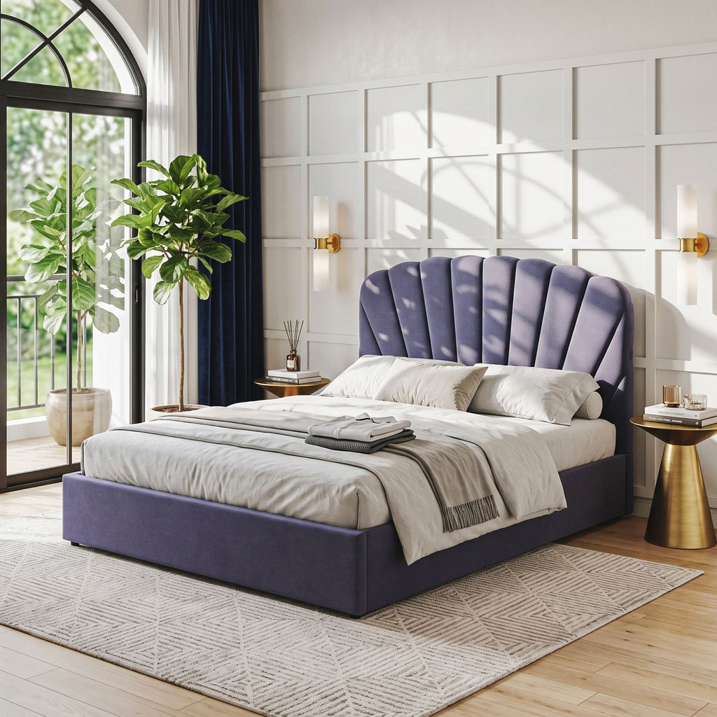 Artiss Gas-Lift King Bed Frame with Charging Ports – Grey-Blue