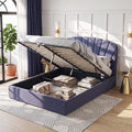 Artiss Gas-Lift Queen Bed Frame with Charging Ports – Grey-Blue