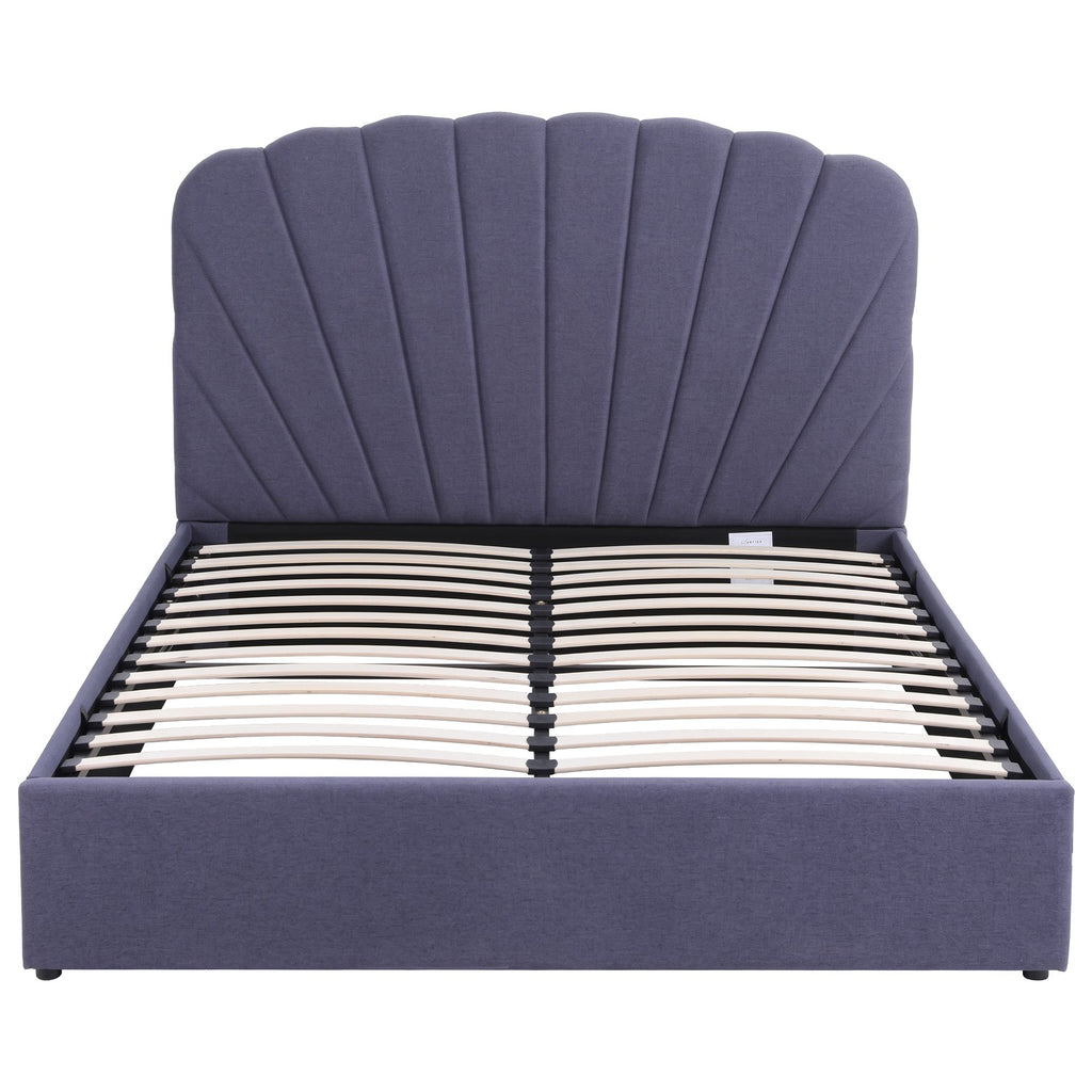 Artiss Gas-Lift Queen Bed Frame with Charging Ports – Grey-Blue